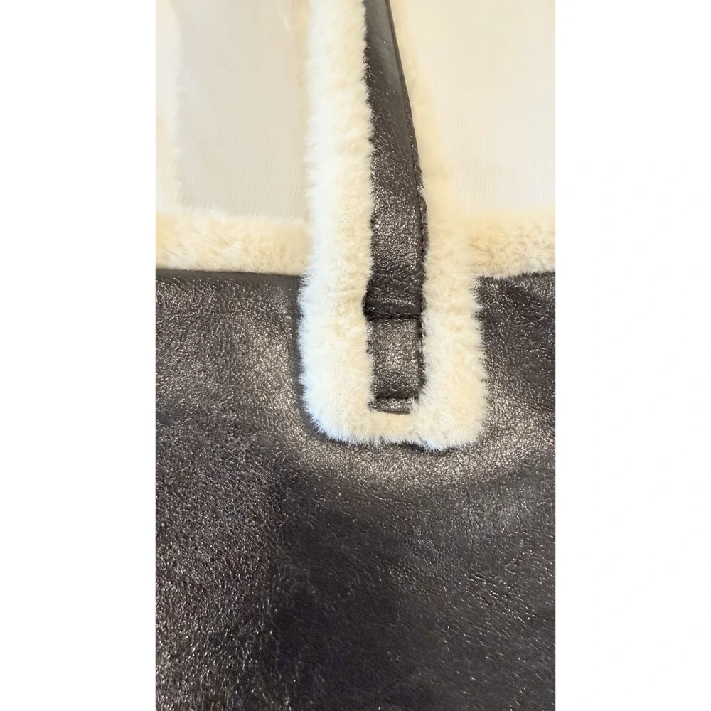 BCBGeneration Tote Black Faux Leather with White Faux Fur Trim 14x18